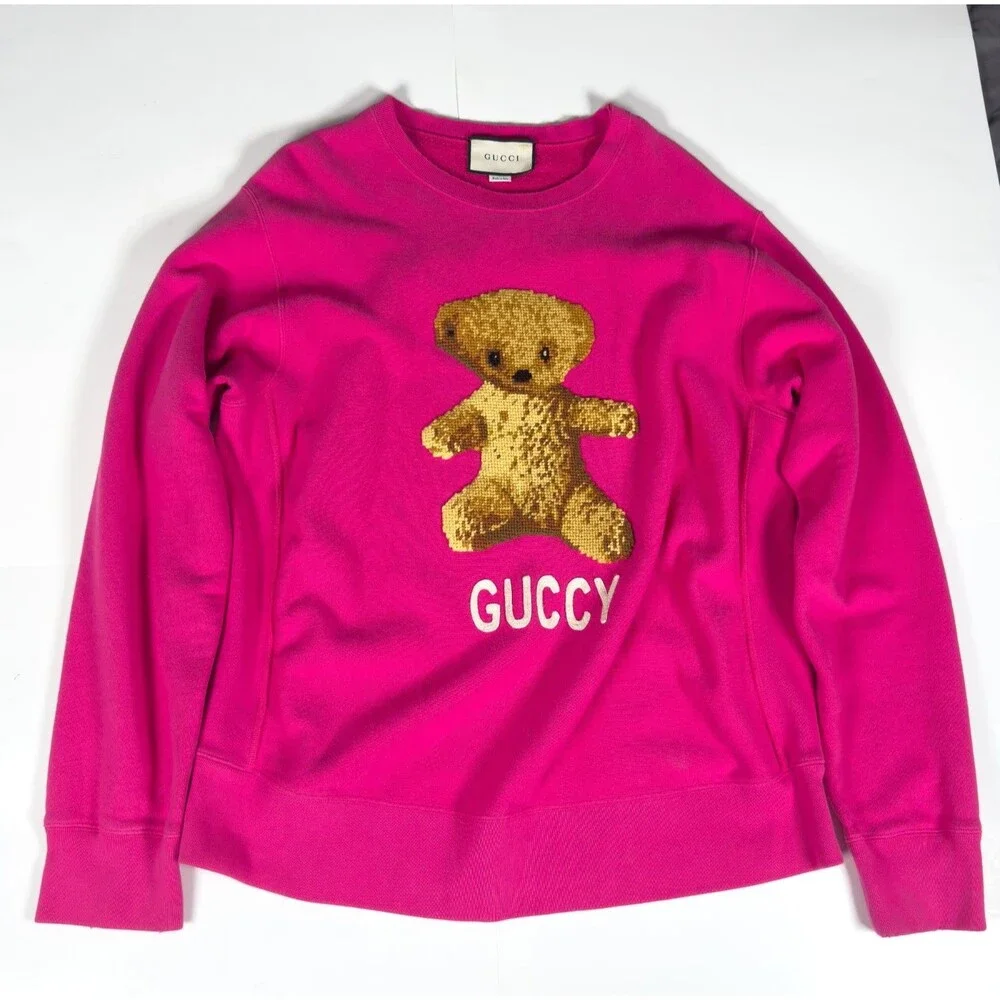 Authentic Gucci Pink Embroidered Teddy Bear Sweater XXXL